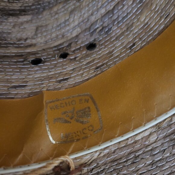 Sahuayo Palm Straw Cowboy Hat Shell Bead Band Mexico Size 7 1/8 - Picture 11 of 11